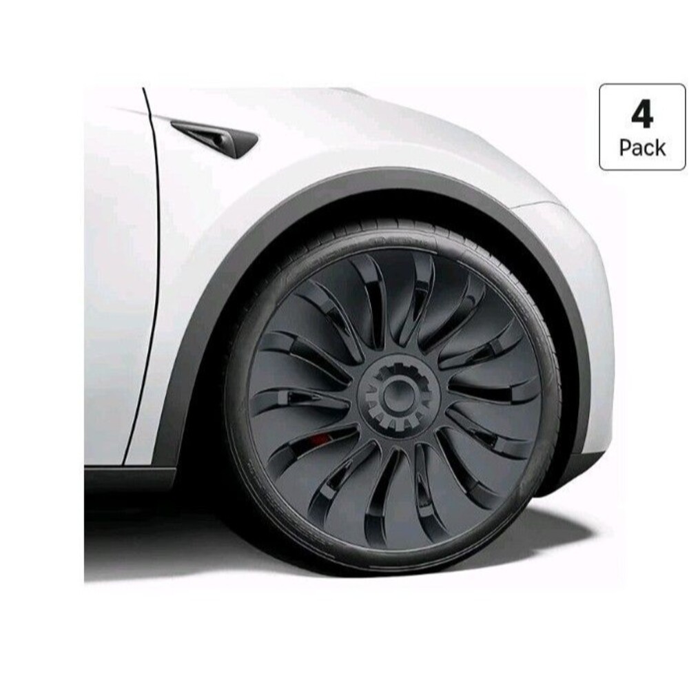 4PK Wheel Covers 19" Compatible w Tesla Model Y Accessories 2020-24 Matte Black